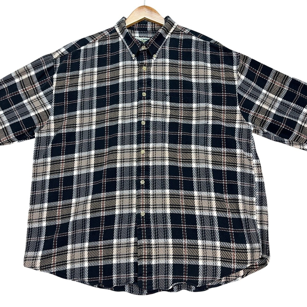 Natural Issue Button Down Shirt Mens‎ XXL Black Brown Plaid Oxford Cotton Twill